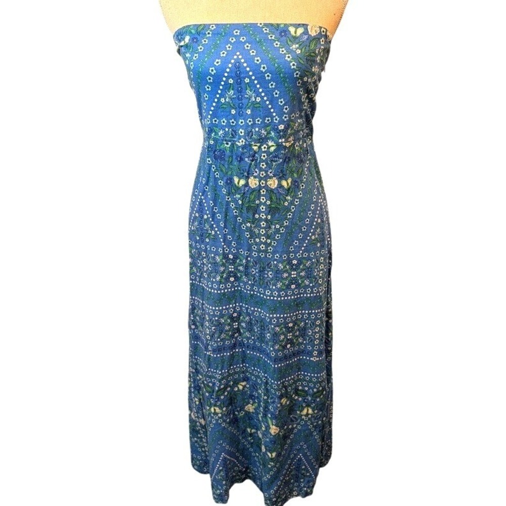 Stich‎ and Feather Linen Blend Floral Maxi Dress Bohemian Summer Up Size Large
